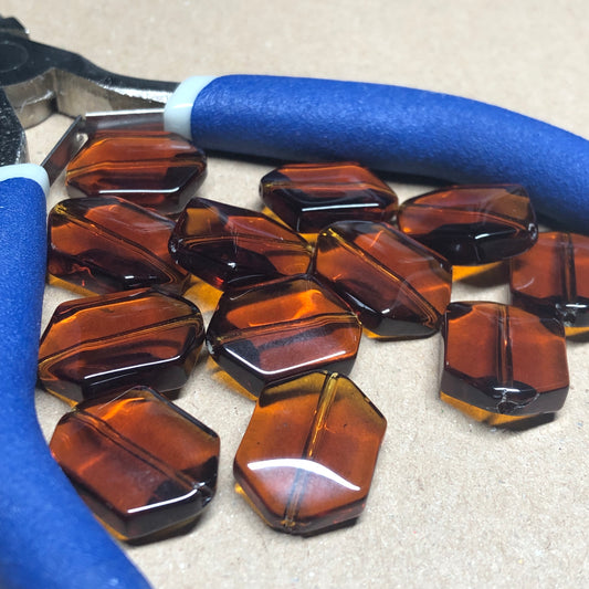 Brown faceted hexagonal glass beads